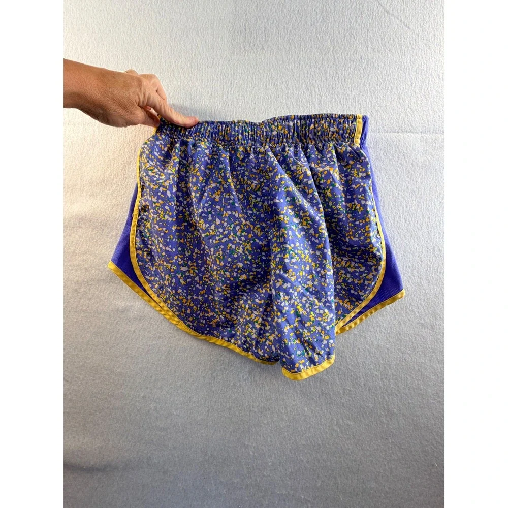 Nike Dri-FIT Tempo Running Shorts Purple Yellow Splatter Print Womens Small